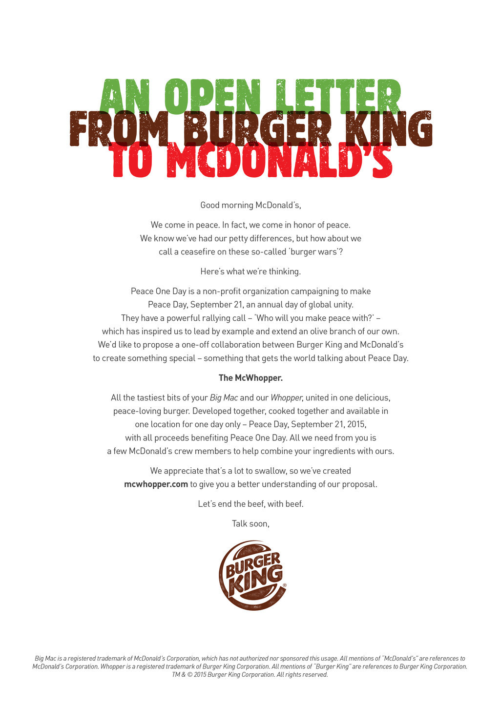 Peace wins in the Burger Wars - McDonalds join forces with Burger King!